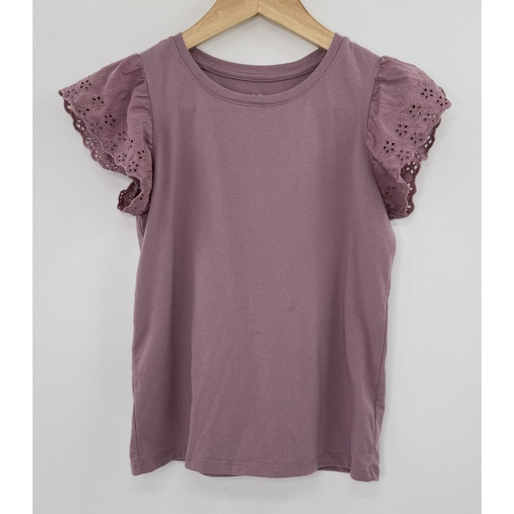 Cat & Jack Shirt Girls Large 10/12 Eyelet Flutter Sleeve Casual Top Spring‎